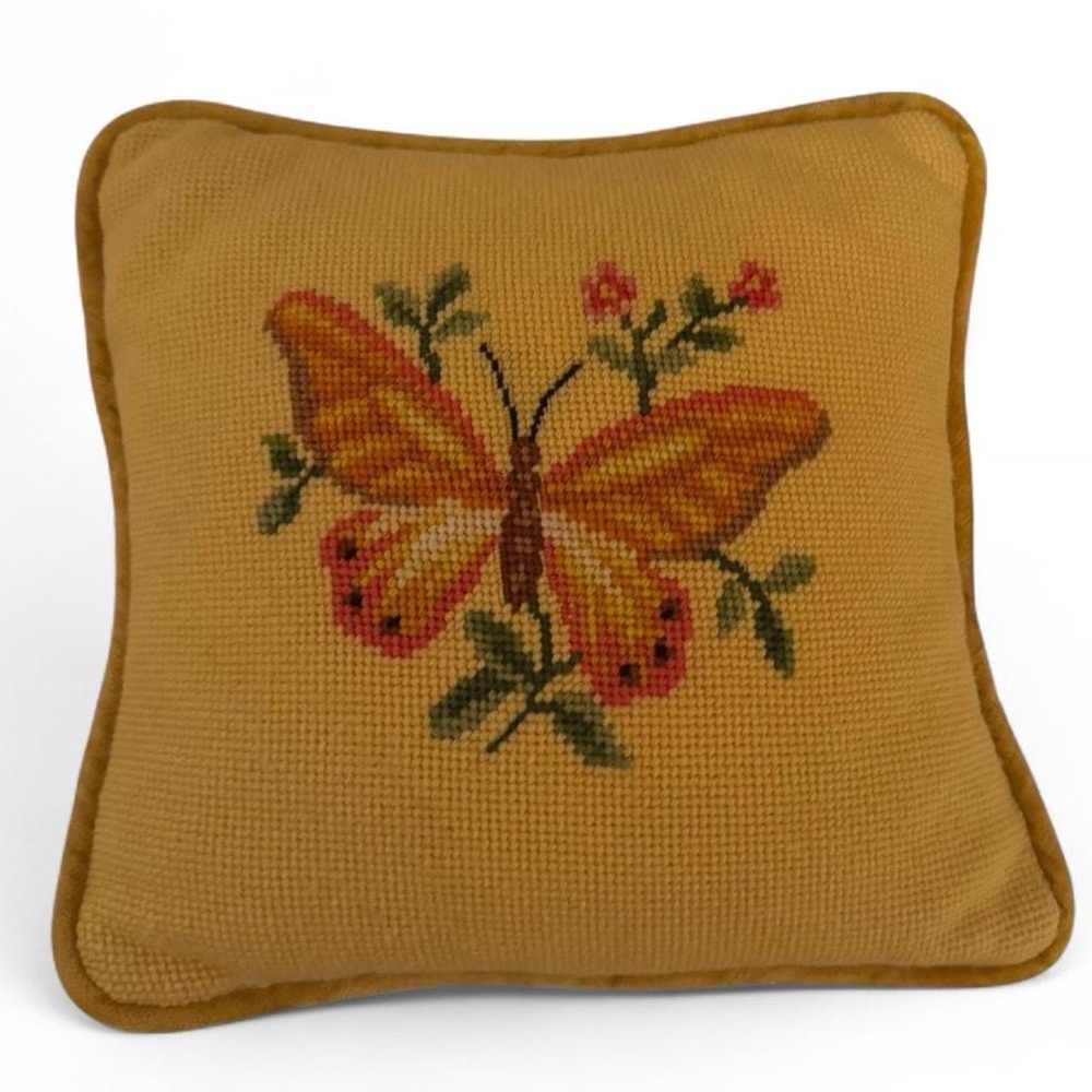 Embroidered Butterfly Accent Pillow - Yellow and Orange